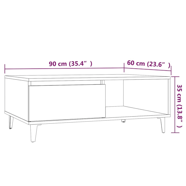 vidaXL Soffbord rökfärgad ek 90x60x35 cm konstruerat trä Brun