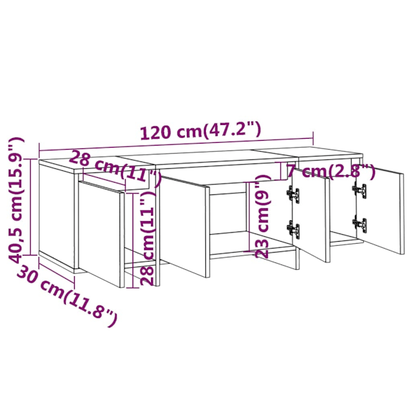 vidaXL Tv-bänk rökfärgad ek 120x30x40,5 cm konstruerat trä Brun