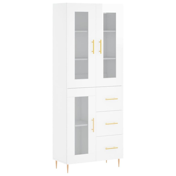 vidaXL Högskåp högglans vit 69,5x34x180 cm konstruerat trä Vit