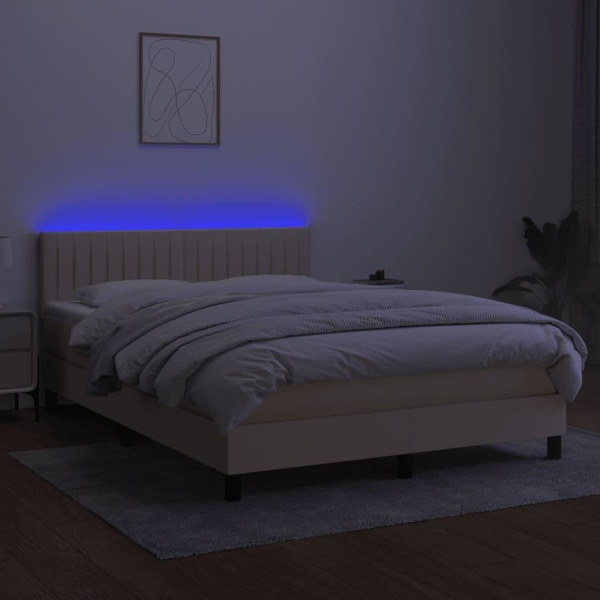 vidaXL Ramsäng med madrass & LED gräddvit 140x190 cm tyg Kräm