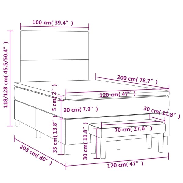 vidaXL Ramsäng med madrass mörkblå 120x200 cm sammet Blå