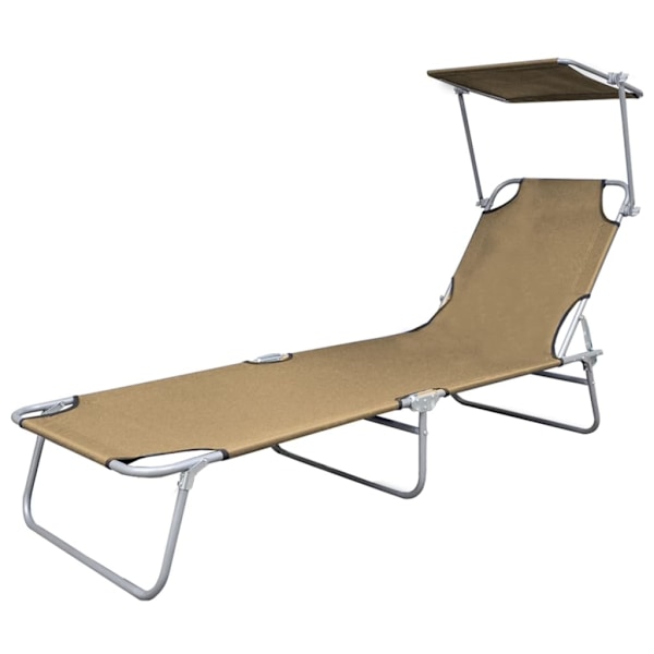 vidaXL Hopfällbar solsäng med tak stål taupe Taupe