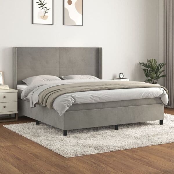 vidaXL Ramsäng med madrass ljusgrå 180x200 cm sammet Grå