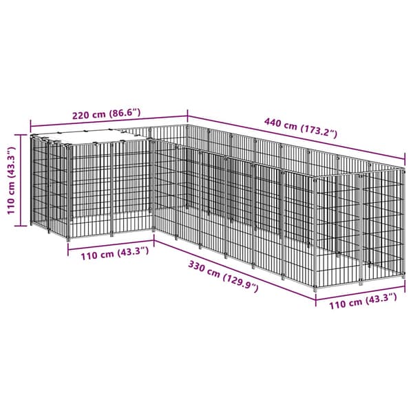 vidaXL Hundgård silver 6,05 m² stål Silver