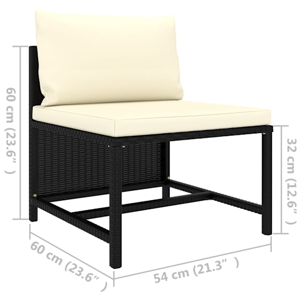 vidaXL Mittensits till modulsoffa med dynor svart konstrotting Svart
