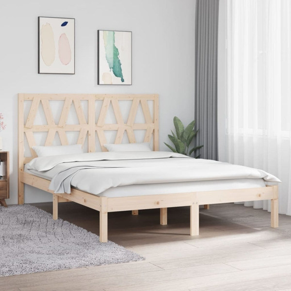 vidaXL Sängram massiv furu 135x190 cm Brun