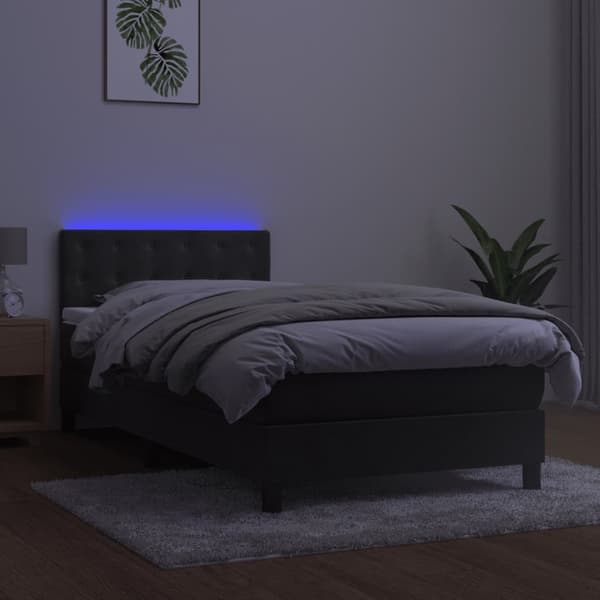 vidaXL Ramsäng med madrass & LED mörkgrå 100x200 cm sammet Grå