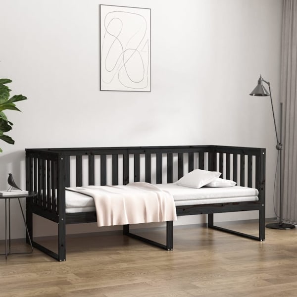 vidaXL Dagbädd svart 90x190 cm massiv furu Svart