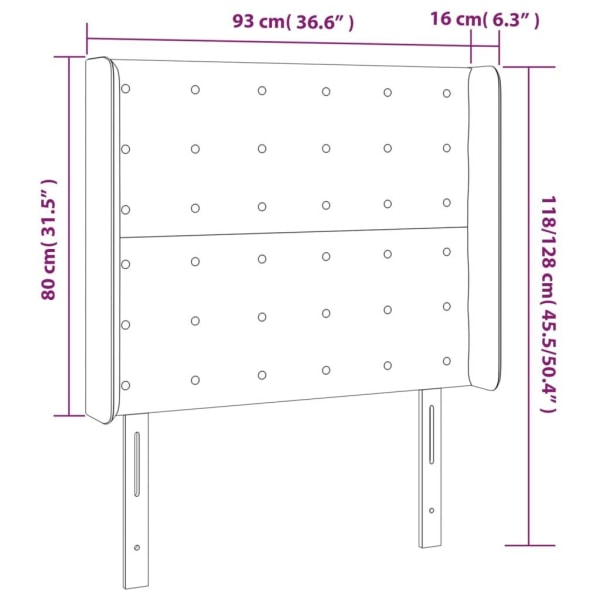 vidaXL Sänggavel med kanter mörkgrå 93x16x118/128 cm sammet Grå