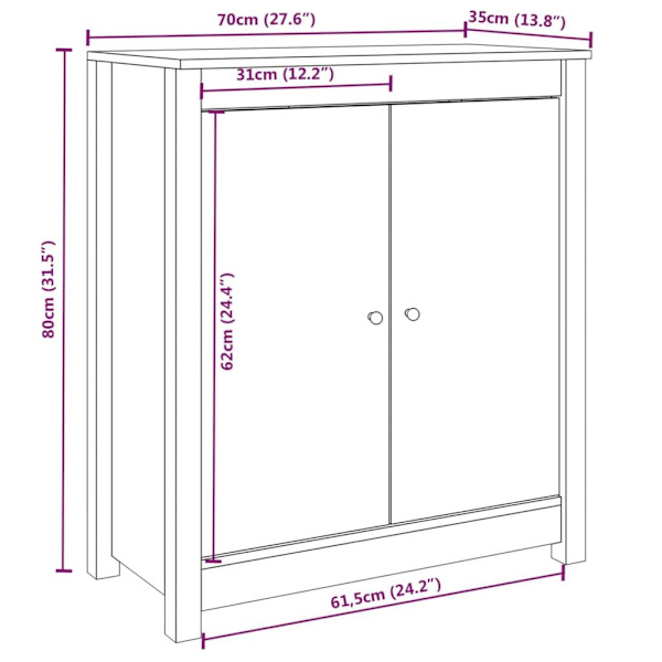 vidaXL Skänkar 2 st svart 70x35x80 cm massiv furu Svart