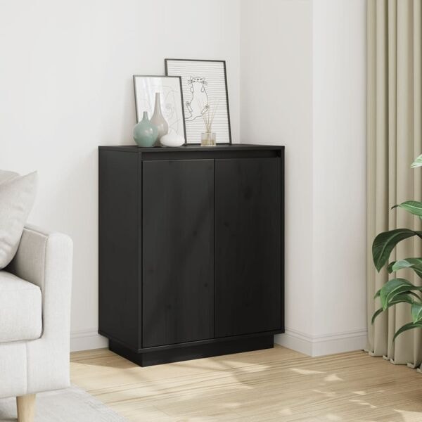 vidaXL Skänk svart 60x34x75 cm massiv furu Svart