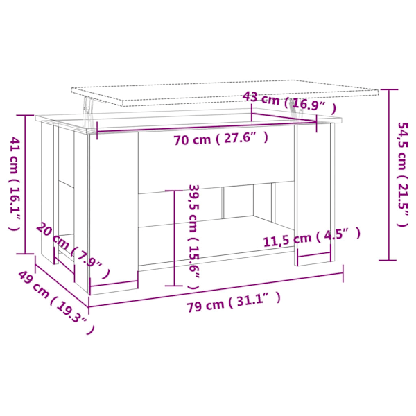 vidaXL Soffbord vit 79x49x41 cm konstruerat trä Vit