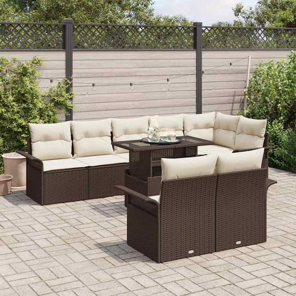 vidaXL Trädgårdsoffset 9 st Brun Poly rattan Brun