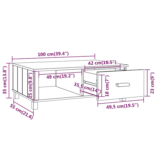vidaXL Soffbord HAMAR ljusgrå 100x55x35 cm massiv furu grå