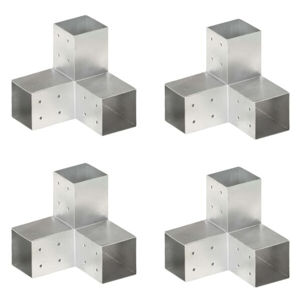 vidaXL Stolpbeslag 4 st Y-form galvaniserad metall 81x81 mm Silver