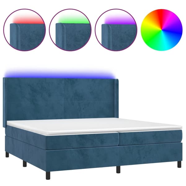 vidaXL Ramsäng med madrass & LED mörkblå 200x200 cm sammet Blå