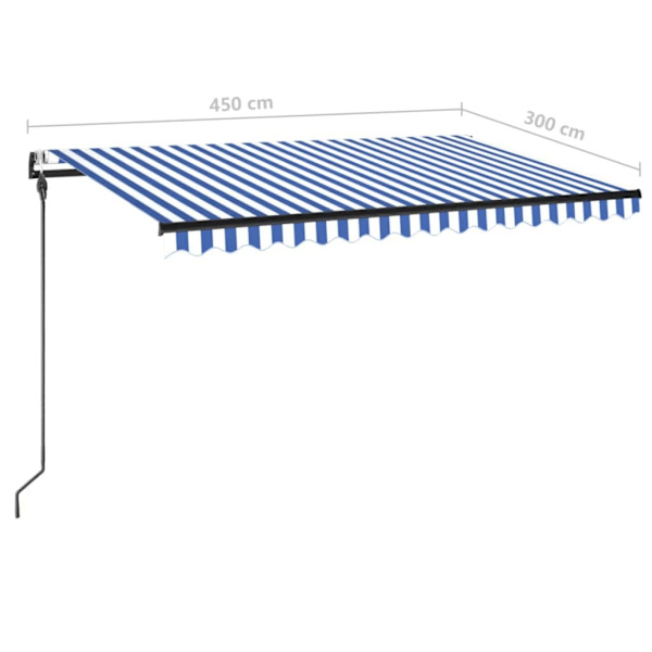 vidaXL Automatisk markis med vindsensor & LED 450x300 cm blå och vit Blå