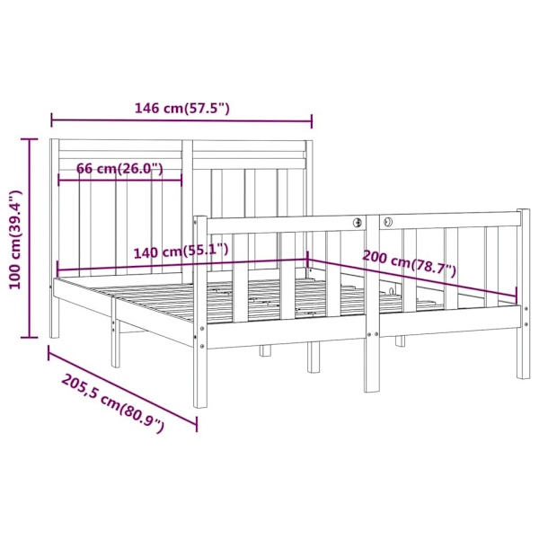 vidaXL Sängram massiv furu 140x200 cm Brun