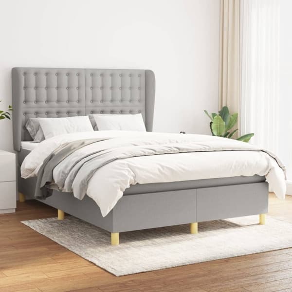 vidaXL Ramsäng med madrass ljusgrå 140x190 cm tyg Grå