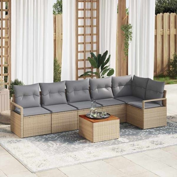 vidaXL Trädgårdsoffset 7 st Beige konstrotting Beige