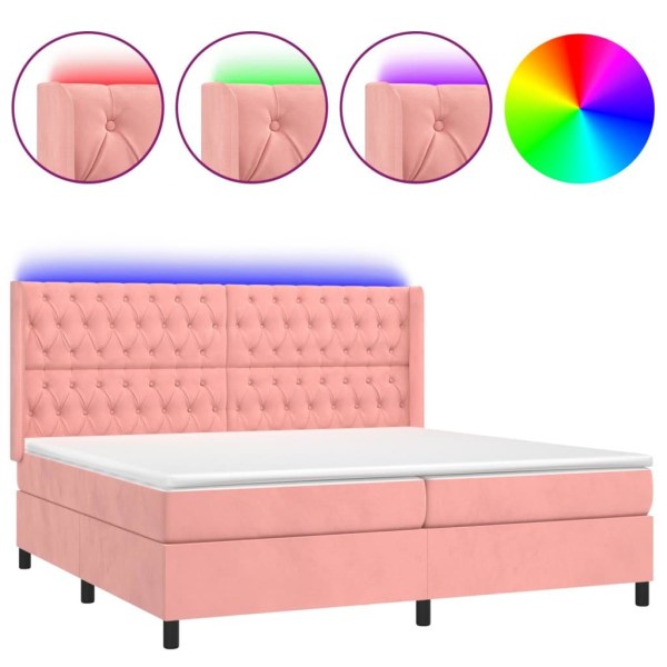 vidaXL Ramsäng med madrass rosa & LED 180x200 cm sammet Rosa