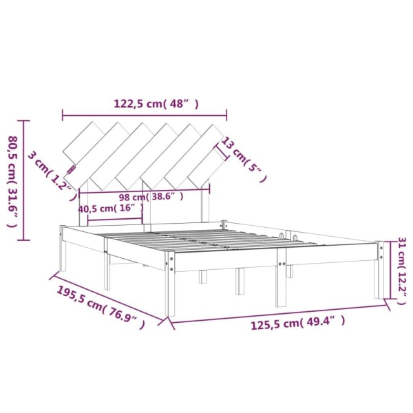 vidaXL Sängram massiv furu 120x190 cm svart Svart