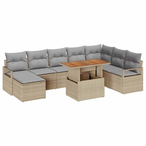 vidaXL Trädgårdsoffset med kudde 9 pcs Beige och Grå Beige