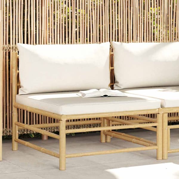 vidaXL Mittensoffa för trädgården med gräddvita dynor bambu Vit