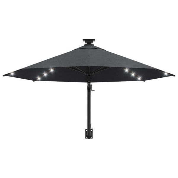 vidaXL Väggmonterat parasoll med LED och metallstång 300 cm antr Antracit