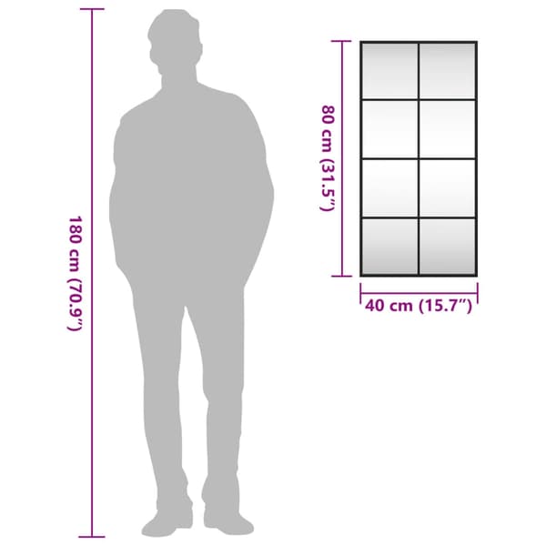 vidaXL Väggspegel svart 40x80 cm rektangulär järn art
