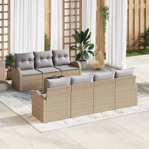 vidaXL Trädgårdsoffset 8 st Beige konstrotting Beige