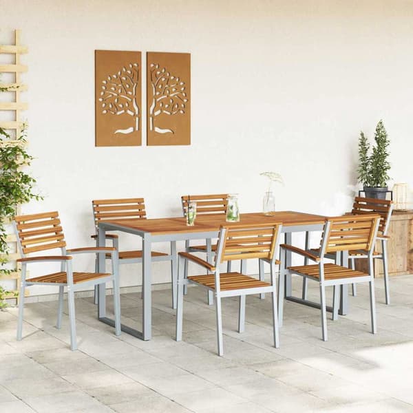 vidaXL Trädgårdsmöbelset 7 pcs Grå Massivt Akaciaträ Grå