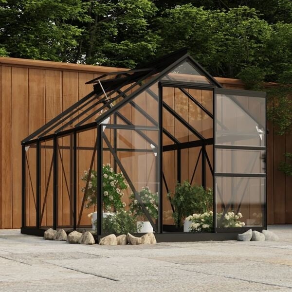 vidaXL Glasväxthus antracit 155x200,5x191 cm aluminium Antracit
