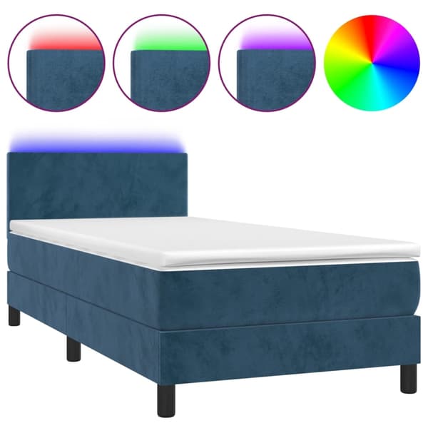 vidaXL Ramsäng med madrass & LED mörkblå 100x200 cm sammet Blå