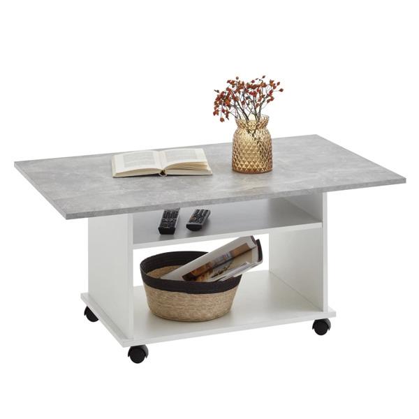 FMD Soffbord med länkhjul betonggrå och vit grå