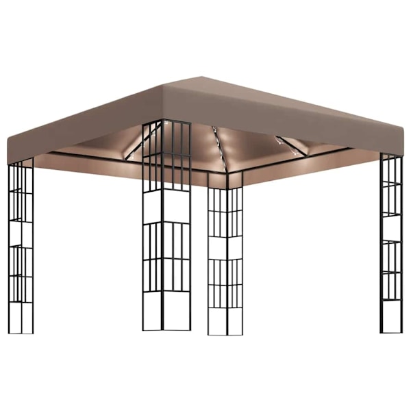 vidaXL Paviljong med ljusslinga LED 3x3 m taupe Taupe
