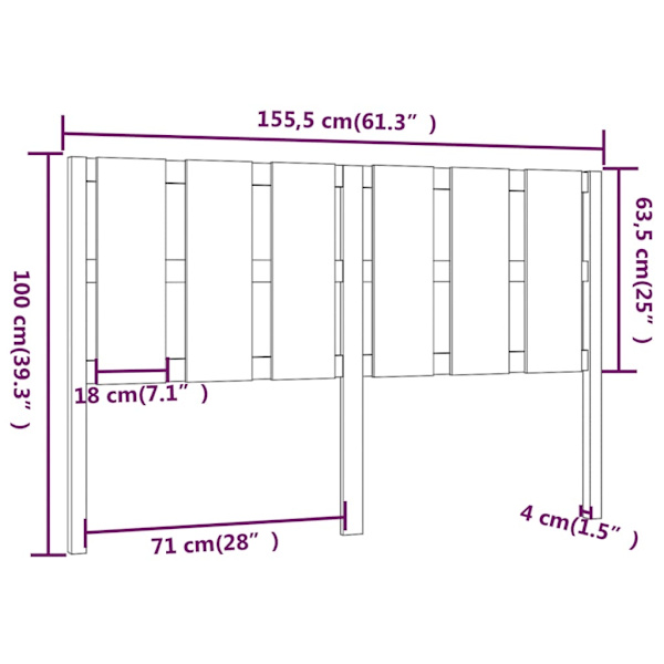 vidaXL Sänggavel grå 155,5x4x100 cm massiv furu Grå