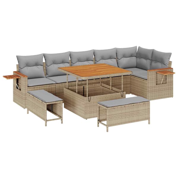 vidaXL Trädgårdsoffset 9 st Beige konstrotting Beige