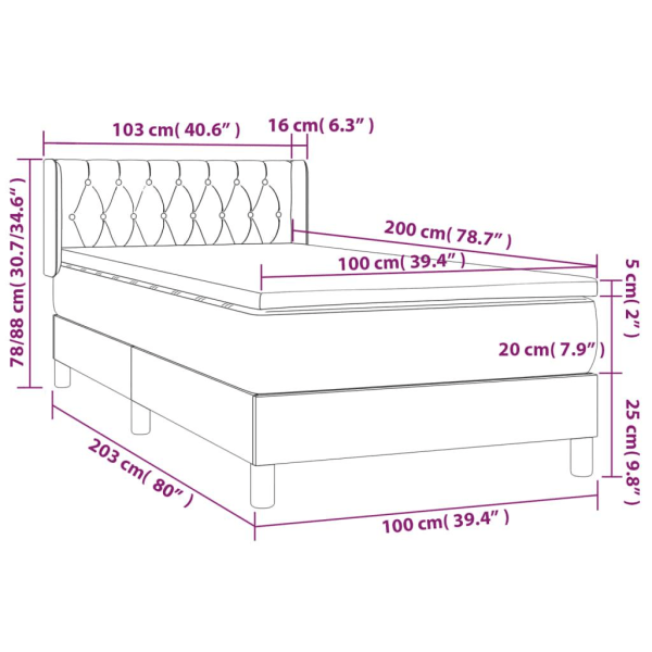 vidaXL Ramsäng med madrass mörkgrå 100x200 cm tyg Grå