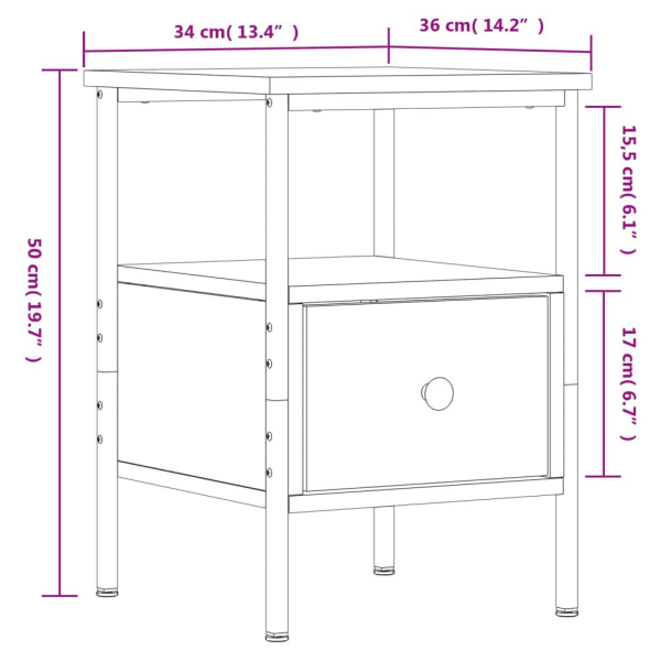 vidaXL Sängbord rökfärgad ek 34x36x50 cm konstruerat trä Brun