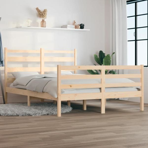 vidaXL Sängram massiv furu 140x200 cm Brun
