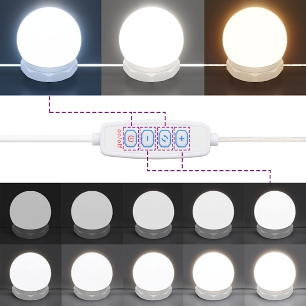 vidaXL Sminkbord LED vit konstruerat trä Vit