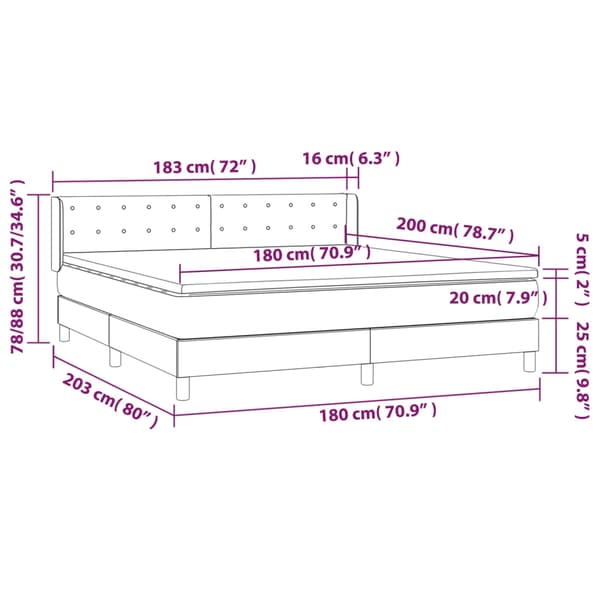 vidaXL Ramsäng med madrass mörkgrå 180x200 cm tyg Grå