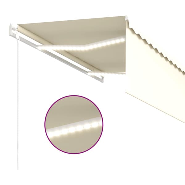 vidaXL Automatiserad markis vindsensor rullgardin LED 3x2,5m gräddvit Creme