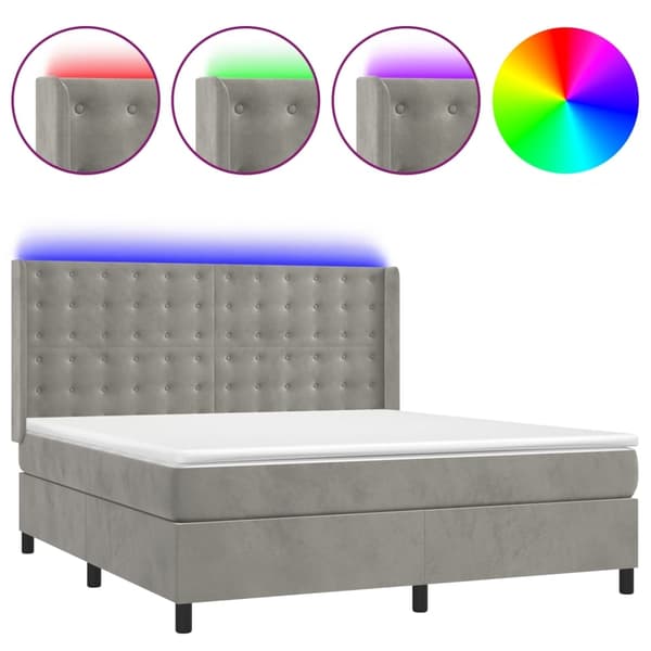 vidaXL Ramsäng med madrass & LED ljusgrå 180x200 cm sammet Grå