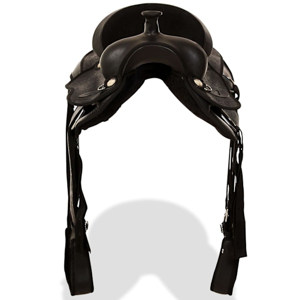 vidaXL Westernsadel träns&halsband äkta läder 15" svart Svart