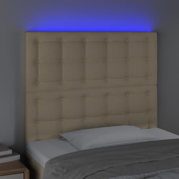 vidaXL Sänggavel LED gräddvit 100x5x118/128 cm tyg Kräm
