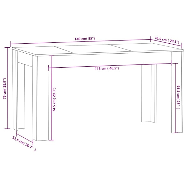 vidaXL Matbord rökfärgad ek 140x74,5x76 cm konstruerat trä Brun