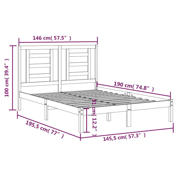 vidaXL Sängram svart massiv furu 140x190 cm Svart
