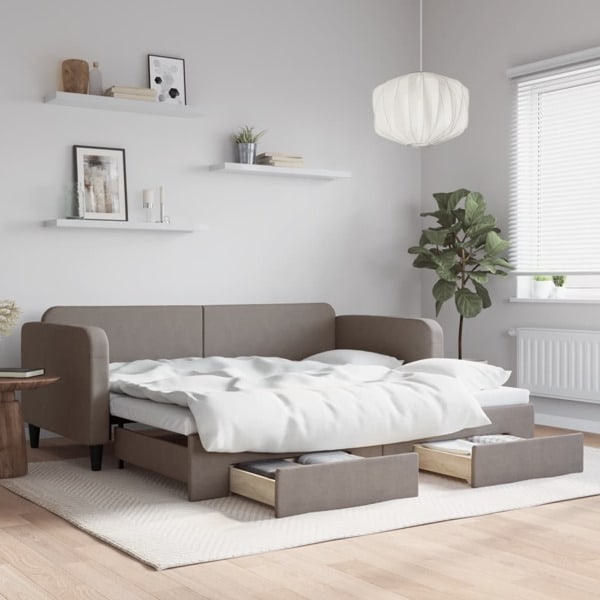 vidaXL Dagbädd utdragbar med lådor taupe 90x200 cm tyg Taupe